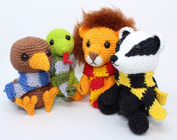 Wizard School House Mascots, Harry Potter Stuffed Animals, Crochet Hogwarts  House Plushies Animals, Harry Potter Plushies, Crochet Ravenclaw 