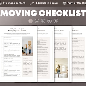 Moving Checklist Planner: Editable Canva Template (A4, A5, US Letter)
