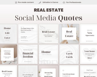 Real Estate Instagram Feed Quote Templates. Motivational Social Media Marketing Story. Inspirational Realtor Agent Posts. Canva Editable.