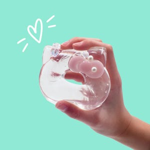 Taba Squishy - Clear Kitty Donut soft squishy toy in a bag, kawaii desk toy, stress relief toy, squishy toy, unique fun handmade squeeze toy