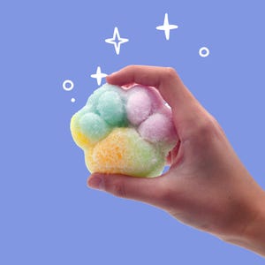 Taba Squishy - Rainbow Flocked Paw soft squishy toy in a bag, desk toy, stress relief toy, squishy toy, unique fun, handmade squeeze toy.