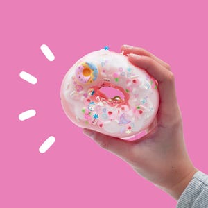 Taba Squishy - Pink Charm Donut soft squishy toy in a bag, kawaii desk toy, stress relief toy, squishy toy, unique fun, handmade squeeze toy