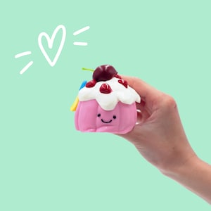 Taba Squishy - Cupcake soft squishy toy in a bag, kawaii desk toy, stress relief toy, squishy toy, unique fun, handmade squeeze toy.