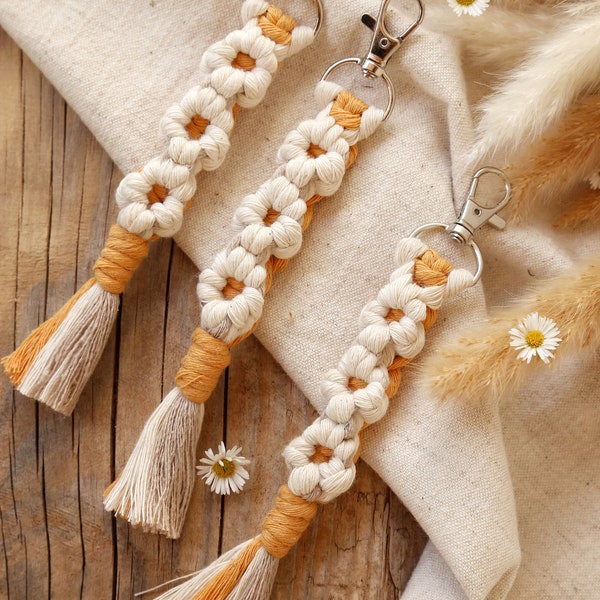 Porte clé marguerite macrame l porte clé boho fleur