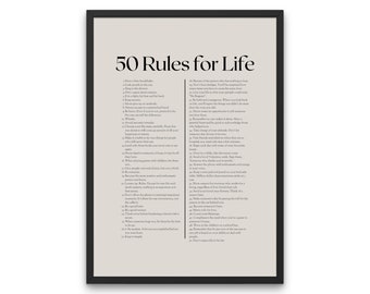 50 regels voor het leven aan de muur | Moderne kunstposters | Citaat kunst aan de muur | Verschillende kleuren inbegrepen | Afdrukbare digitale kunstafdrukken | Thuis wanddecoratie