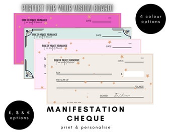 Manifestation Cheque | Blank Editable Cheque for Vision Board | Money Manifestation | Fill Your Own & Attract Money | Bank Cheque Template