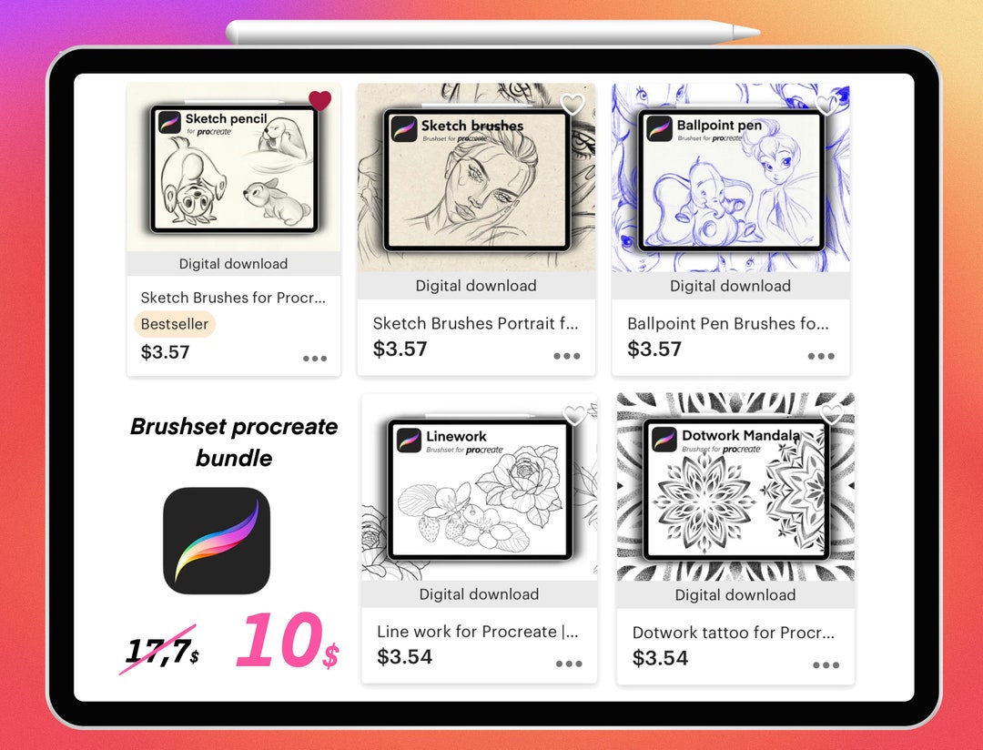 Bundle Sketch Brushes for Procreate Digital Sketch Brushes Ballpoint