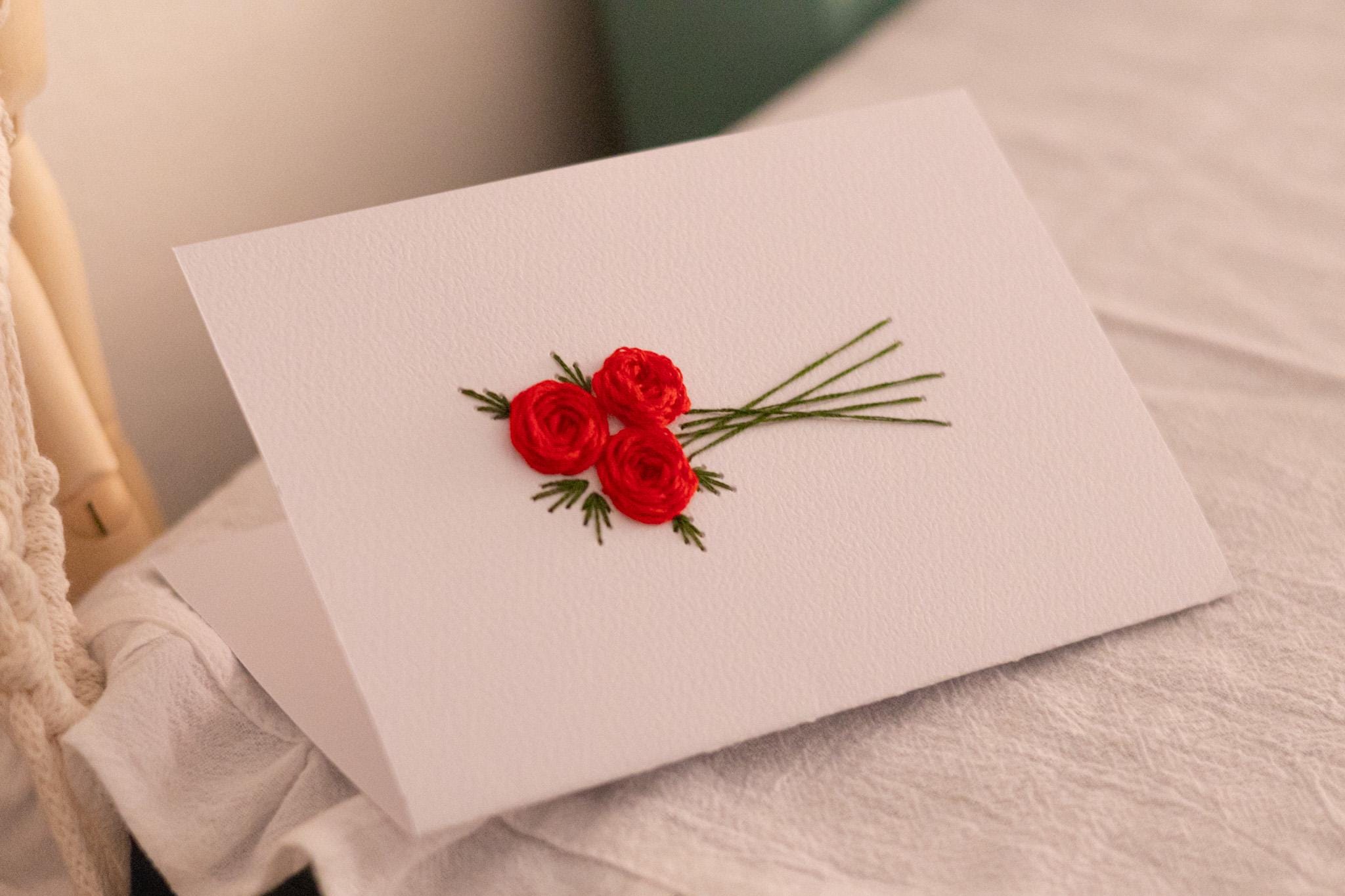 Rose Bouquet Paper Embroidery Card Pattern – Hand Stitched Floral ...