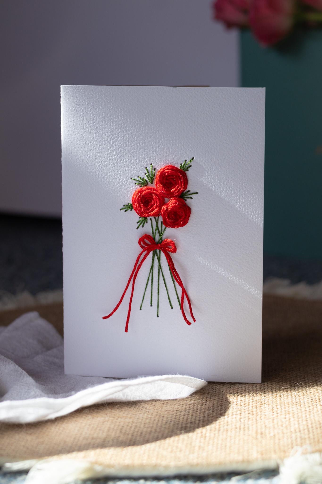 Rose Bouquet Paper Embroidery Card Pattern – Hand Stitched Floral ...