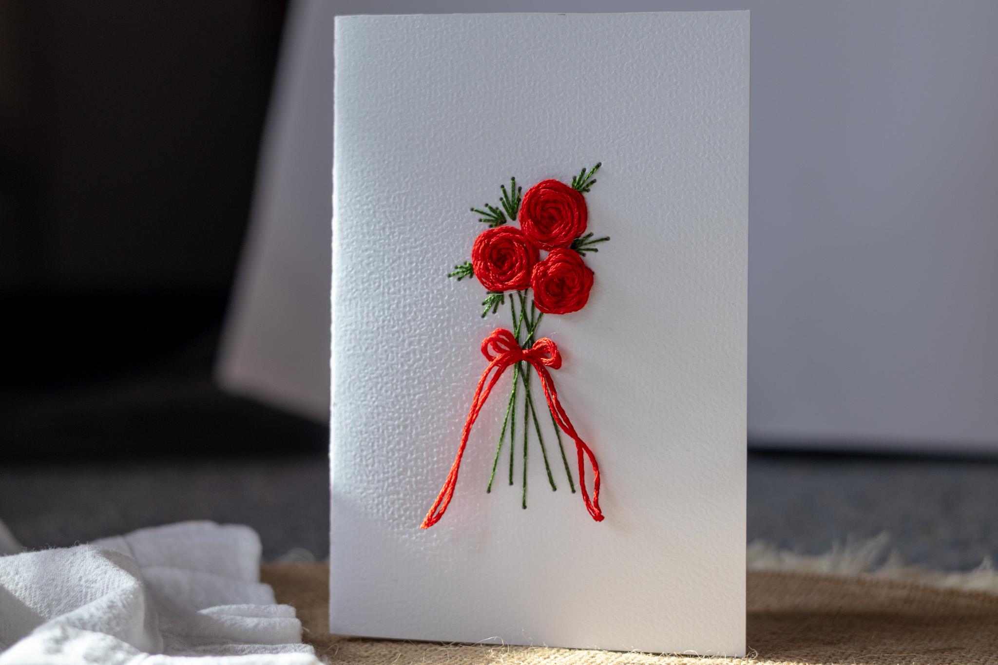 Rose Bouquet Paper Embroidery Card Pattern – Hand Stitched Floral ...
