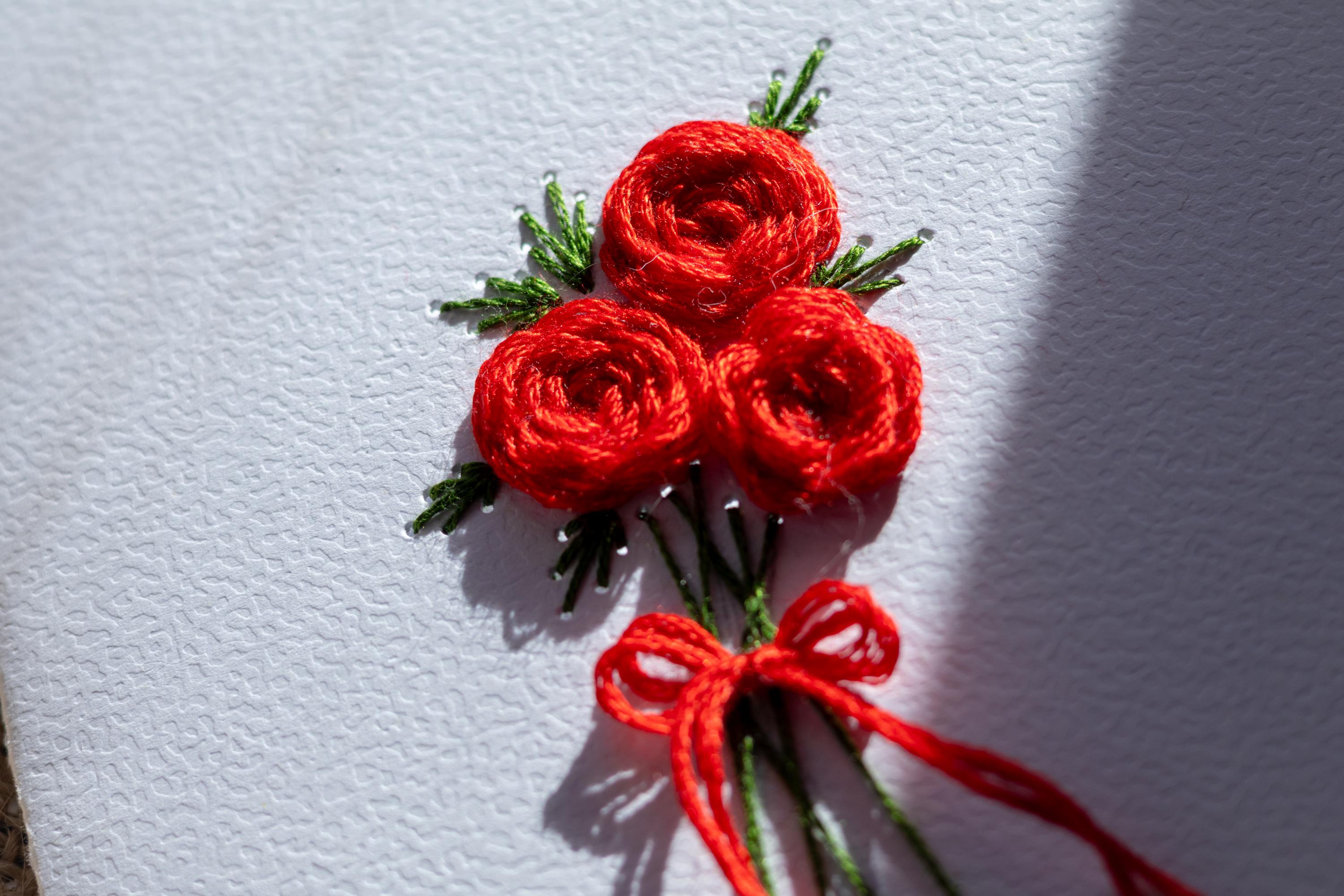 Rose Bouquet Paper Embroidery Card Pattern – Hand Stitched Floral ...
