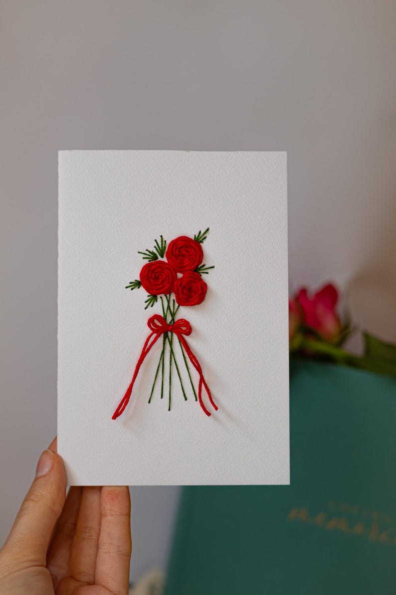 Rose Bouquet Paper Embroidery Card Pattern – Hand Stitched Floral ...