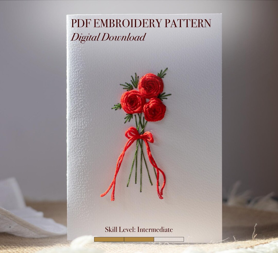 Rose Bouquet Paper Embroidery Card Pattern – Hand Stitched Floral ...