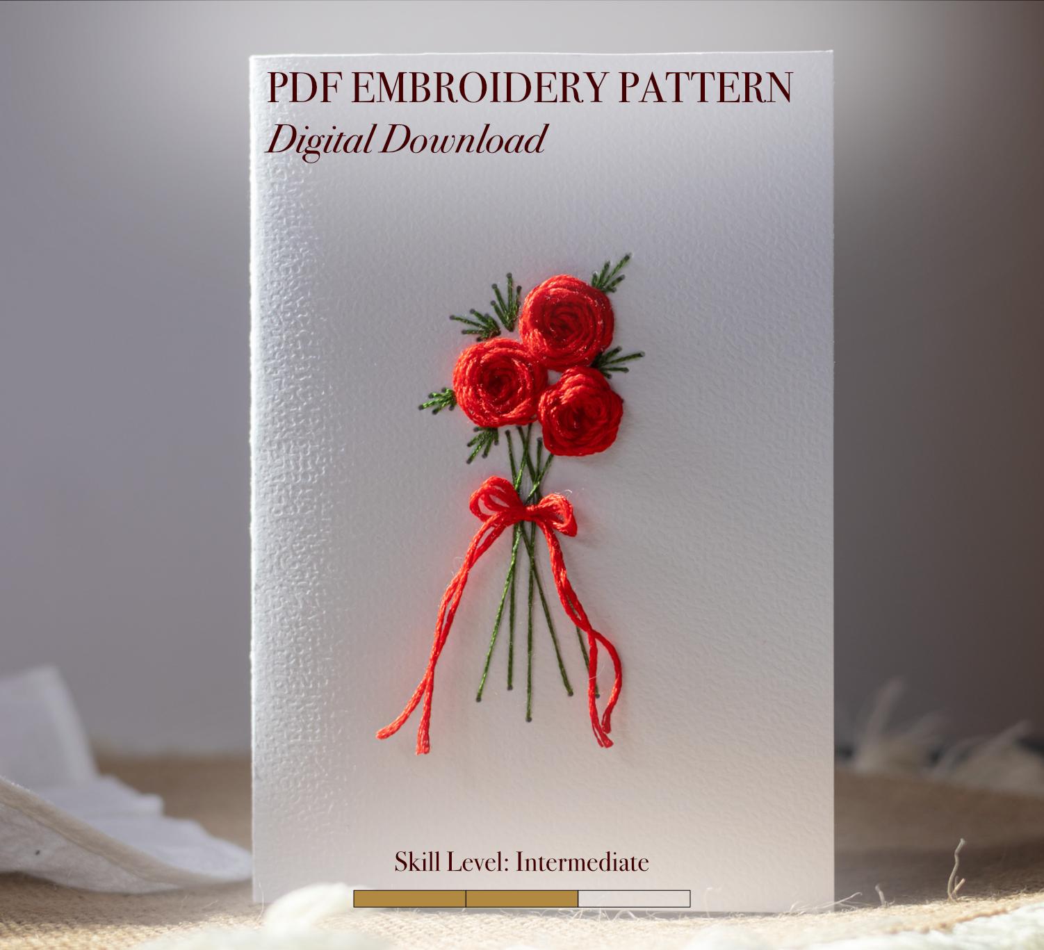 Rose Bouquet Paper Embroidery Card Pattern – Hand Stitched Floral ...