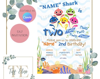 Editable Baby Shark Invitation, 2nd Birthday Invitation, Party Invite, Printable Baby Shark Invitation, Kids Birthday Invite, Canva Invite