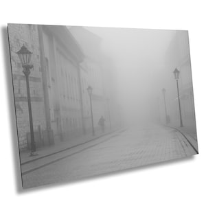 Krakow Poland Foggy Street, Black and White Photography, Minimalist Art, Fine art Photography, home decor design idea, gift for her