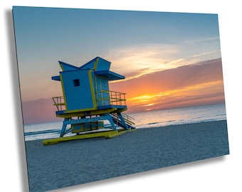 Miami Beach Blue Lifeguard Tower Print, Sunrise Photography, Fine Art Photography, South Beach Miami, Florida, Coastal Wall Art