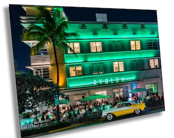 South Beach Miami, Neon Art Deco, Miami Nightlife Print, Vintage Car Art Print, Retro Miami Print, Iconic Miami Photo, Ocean Drive Photo