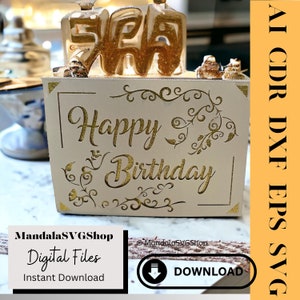 Floral SVG-verjaardagskaart - Instant Download Design met invoegbestand inbegrepen - Papercraft, 3D, Happy Birthday SVG-kaart