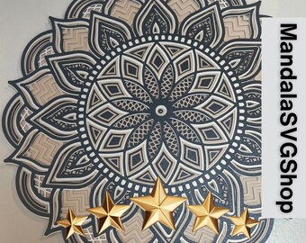 Archivos SVG Mandala en capas para máquinas de corte Mandala multicapa para Shadow Box o CNC Laser 3d Layered Mandala Floral Mandala 3d SVG