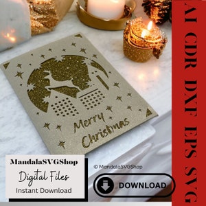Frohe Weihnachten Karte 5x7 SVG Weihnachtskarte Dxf Eps Cdr Ai Weihnachtskarte Design Datei Karte für Weihnachten Handwerk handgemachte XMAS Kartendesign SVG