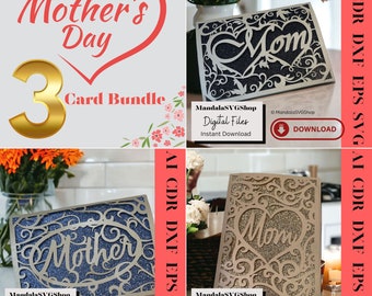 3 Pack Mothers Day SVG Card Bundle Mom Cards Gift For Mothers Instant Download Cutting Machine DIY Mothers Day Gift Card