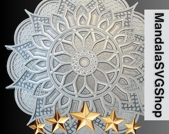Layered Flower 3d Mandala SVG Files For Most Cutting Machines. Multi-Layered Floral Mandala Instant Download SVG For Shadow Box Mandala CNC