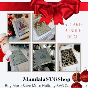 Paquete de 5 tarjetas de Navidad SVG Descarga instantánea de archivos de tarjetas navideñas para máquinas de corte Invitación de Navidad Feliz Navidad Paquete de tarjetas 5x7