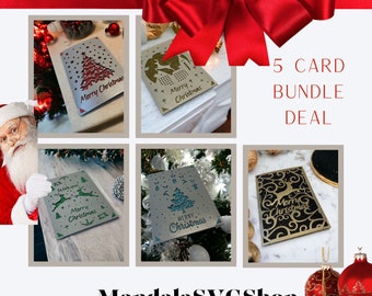 5 Christmas Cards Bundle SVG Instant Download Holiday Card Files For Cutting Machines Christmas Invitation Merry Christmas 5x7 Card Bundle