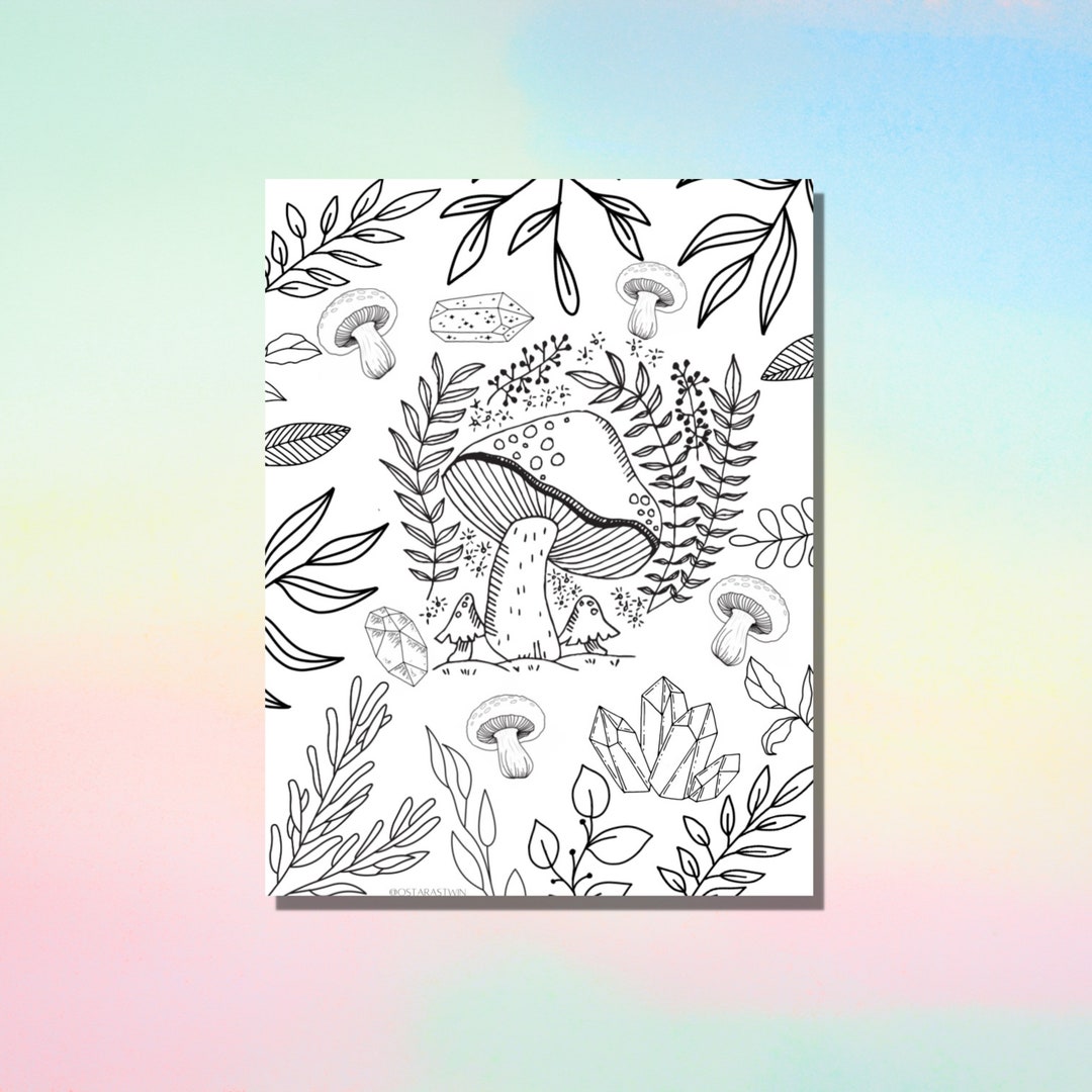 Crystal Mushroom Coloring Page Witchy Coloring Page Magical Coloring ...