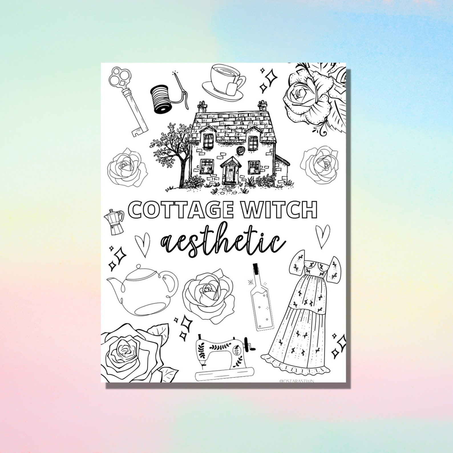 Cottage Witch Aesthetic Coloring Page Witch Coloring Page - Etsy