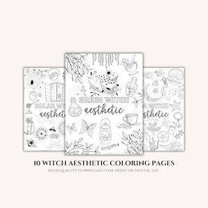 10 Witchy Aesthetic Coloring Pages - Witchy Coloring Page - Coloring Pages For Adults - Spiritual Coloring Page - All Ages Coloring Page