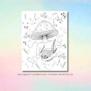 Galactic Mushroom Adult Coloring Pages - Witchy Coloring Page - Magical Coloring Page - Spiritual Coloring Page - Witchy Colouring Page