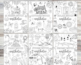 10 Witchy Aesthetic Coloring Pages - Witchy Coloring Page - Coloring Pages For Adults - Spiritual Coloring Page - All Ages Coloring Page
