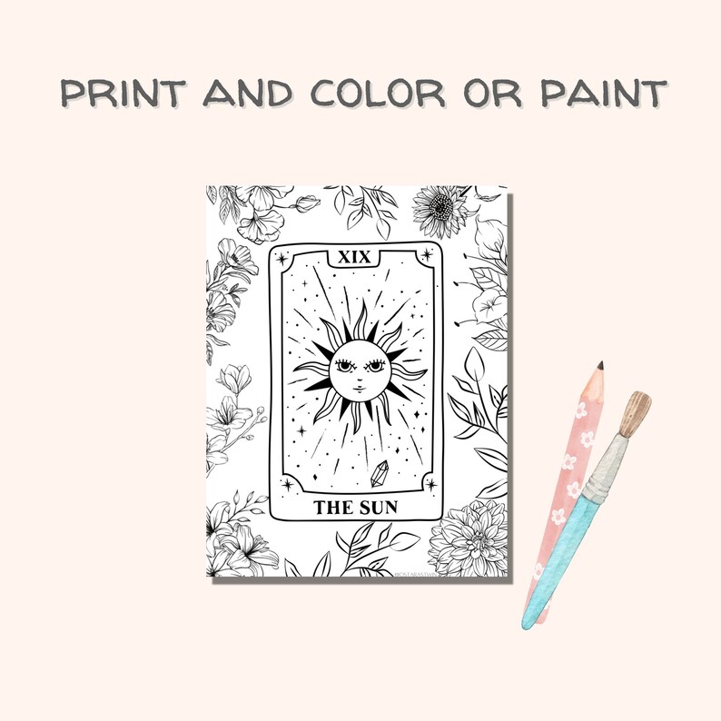 The Sun Tarot Coloring Page Witch Coloring Page Printable - Etsy