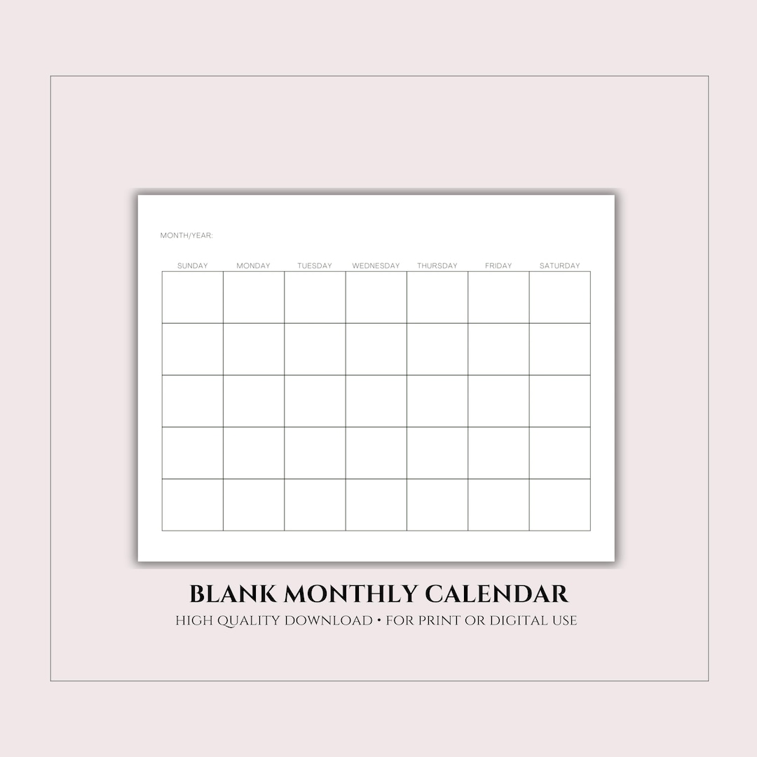 Blank Monthly Calendar Printable PDF | Wall Calendar | Minimalistic ...