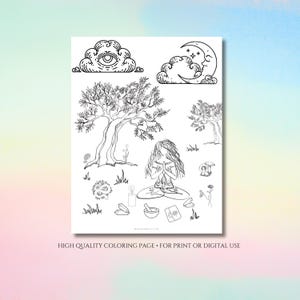 Nature Goddess Coloring Page - Nature Coloring Page - Printable Coloring Pages - Spiritual Coloring Page - Adult Coloring Page