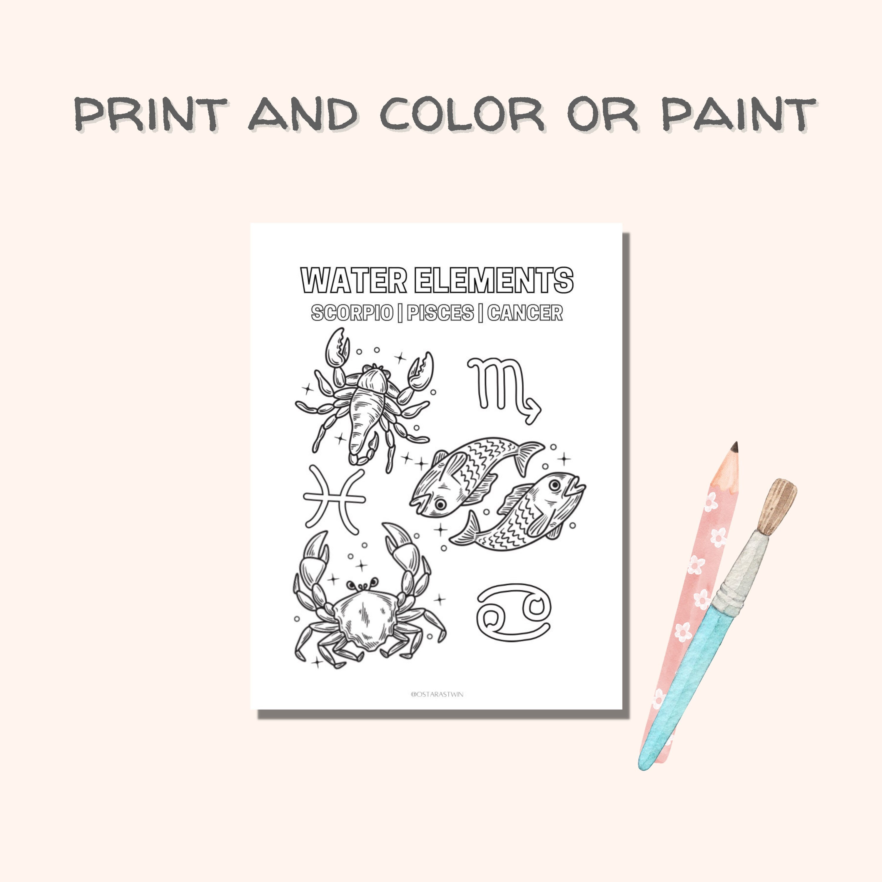 4 Pack Zodiac Elements Coloring Page Witchy Coloring Page - Etsy