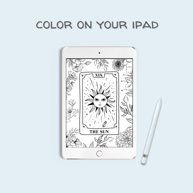 The Sun Tarot Coloring Page Witch Coloring Page Printable Etsy