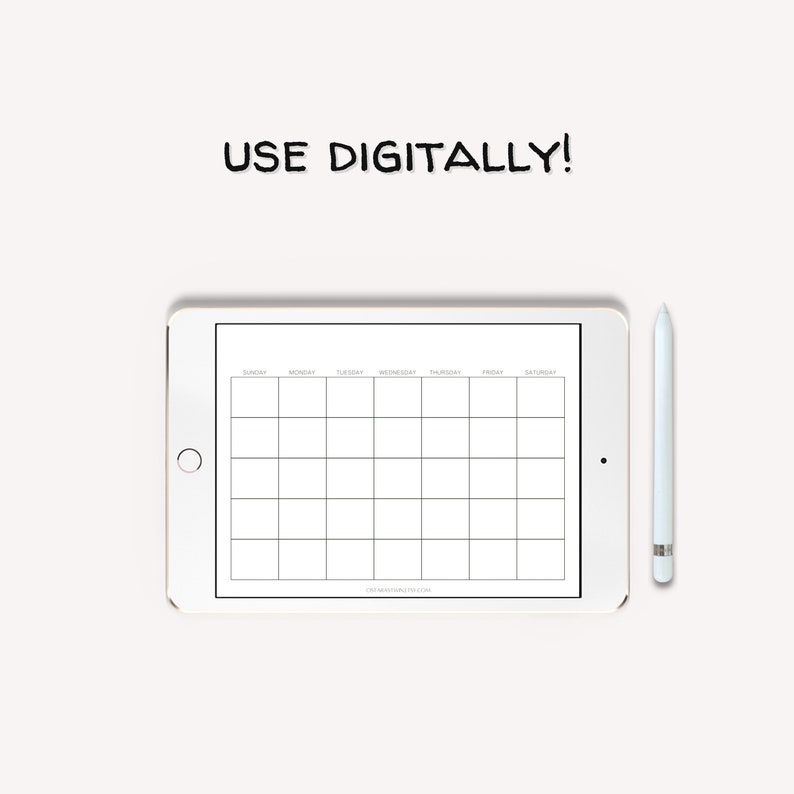 Blank Monthly Calendar Printable PDF Wall Calendar Etsy