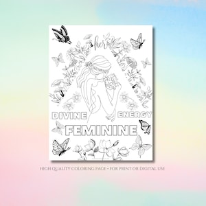 Divine Feminine Energy Coloring Page - Witchy Coloring Page - Magical Coloring Page - Spiritual Coloring Page - All Ages Coloring Page