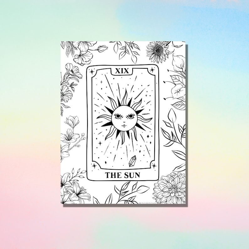 The Sun Tarot Coloring Page Witch Coloring Page Printable - Etsy