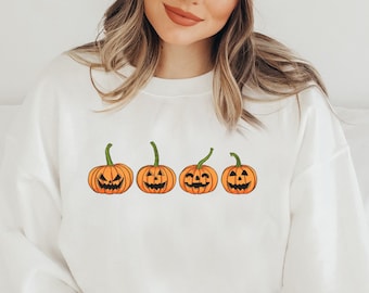 ハロウィン スウェットシャツ、ハロウィン パンプキン クルーネック、ハロウィン ギフト、不気味なパンプキン スウェットシャツ