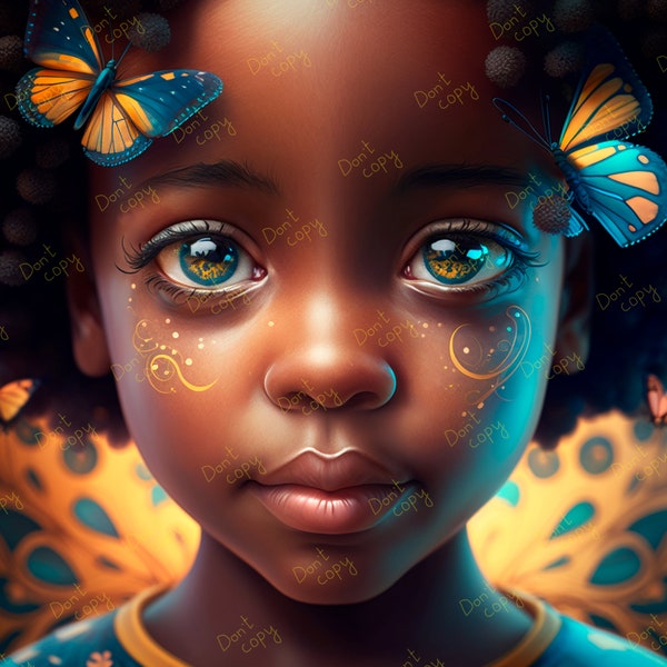 Sweet melanin girl with piercing green eyes, high quality png, Baby Portrait Flower Print, African American clipart, PNG Planner, t-shirt