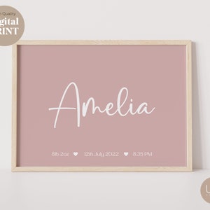 Personalised, Baby Name Print,  New Born Baby Gifts, Nursery Wall Art, DIGITAL DOWNLOAD, Birth details print, Birth poster, Baby name sign