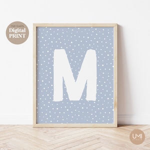 Impresión inicial personalizada, impresión de cartas de guardería, decoración de dormitorio para niñas y niños, arte de pared digital, decoración de pared de dormitorio para niños, azul bebé