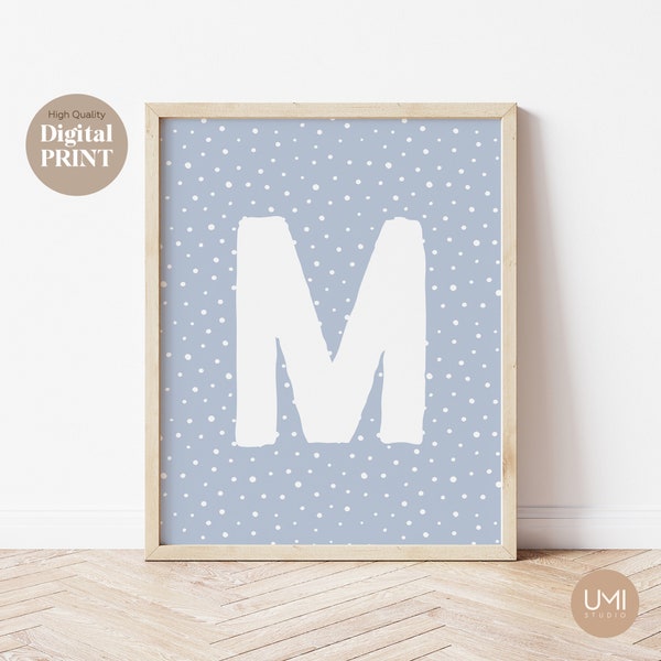 Personalised Initial Print, Nursery Letter Print, Girls and Boys Bedroom Decor, Digital Wall Art, Children's Bedroom Wall Decor, Baby Blue