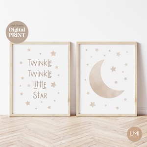 Twinkle twinkle little star nursery print, Moon Wall Decor, Set of 2 Nursery Prints, Neutral Nursery Decor, Moon Stars Art, DIGITAL DOWNLOAD