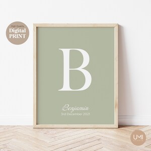 Impresión inicial personalizada / Impresión de cartas de guardería / Decoración del dormitorio de niñas y niños / Arte de pared digital / Decoración de la pared del dormitorio de los niños P012
