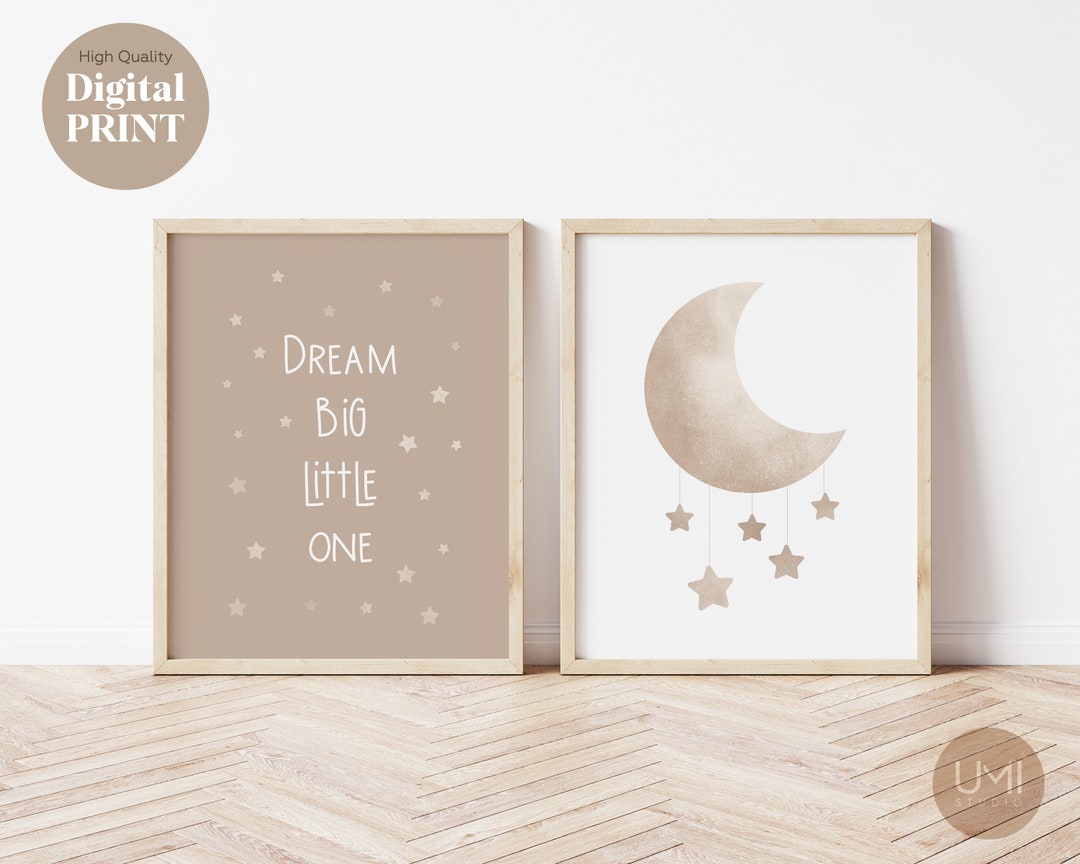 Dream Big Nursery Wall Art Moon & Stars Printable Neutral Etsy